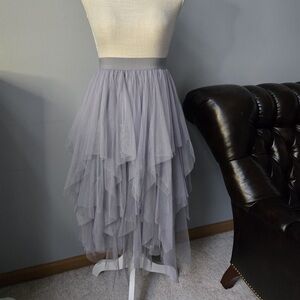 Women's Layered Tulle Skirt in Light Gray